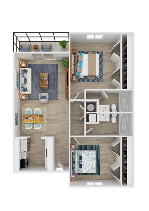 Floor plan for 2 beds, 2 baths, 875 sqft